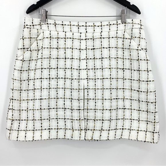 Tommy Hilfiger NWT Ivory Black Gold Plaid Tweed Mini Pencil Pocketed Skirt, 16 - Picture 3 of 14